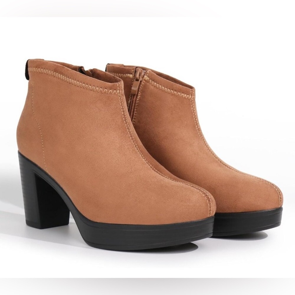 Hawkwell Suede Arch Support Side Zipper Comfort Ankle Chunky Block Heel Booties